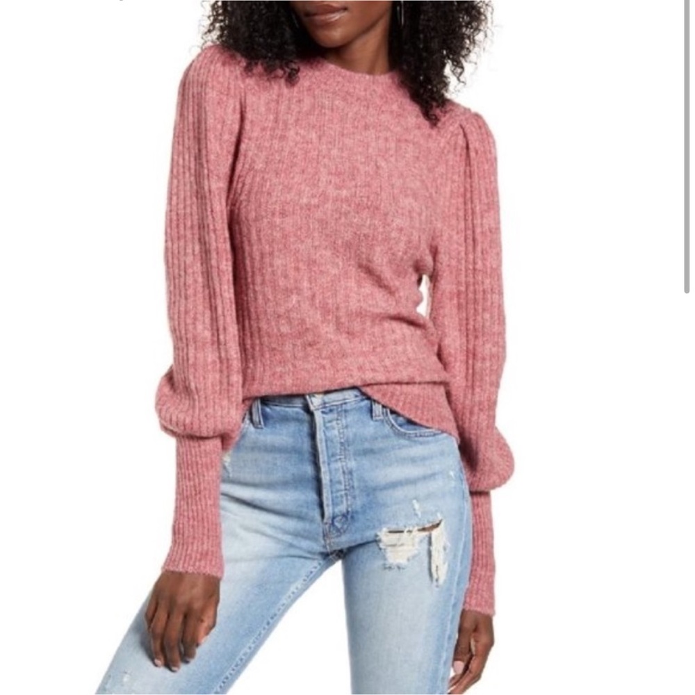 Women's Nordstrom’s Leith Puff Sleeve Juliet Pink Sweater!